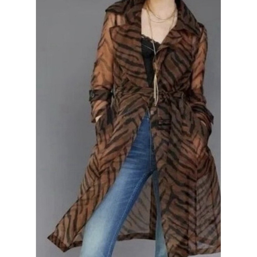 White House Black Market Tiger Print Classic Organza Trench coat - Size Small